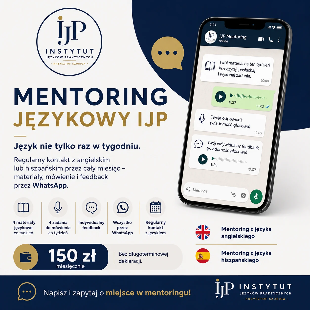 Mentoring językowy IJP przez WhatsApp